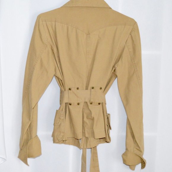Vintage Women's Safari Style Belted Tan Jacket with Military Tactical Pockets - Picture 3 of 5